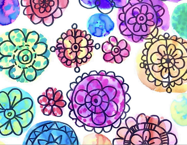 finished watercolor flower pattern