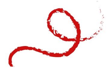 Red decorative swirl design on a black background.
