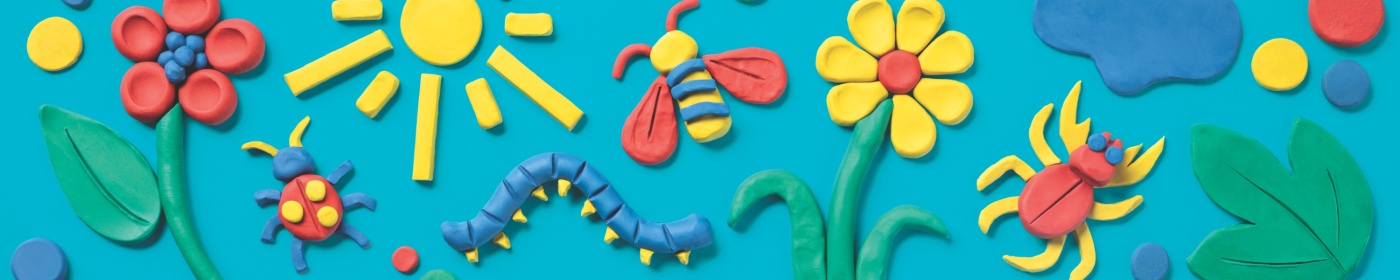 Clay figures of insects and flowers