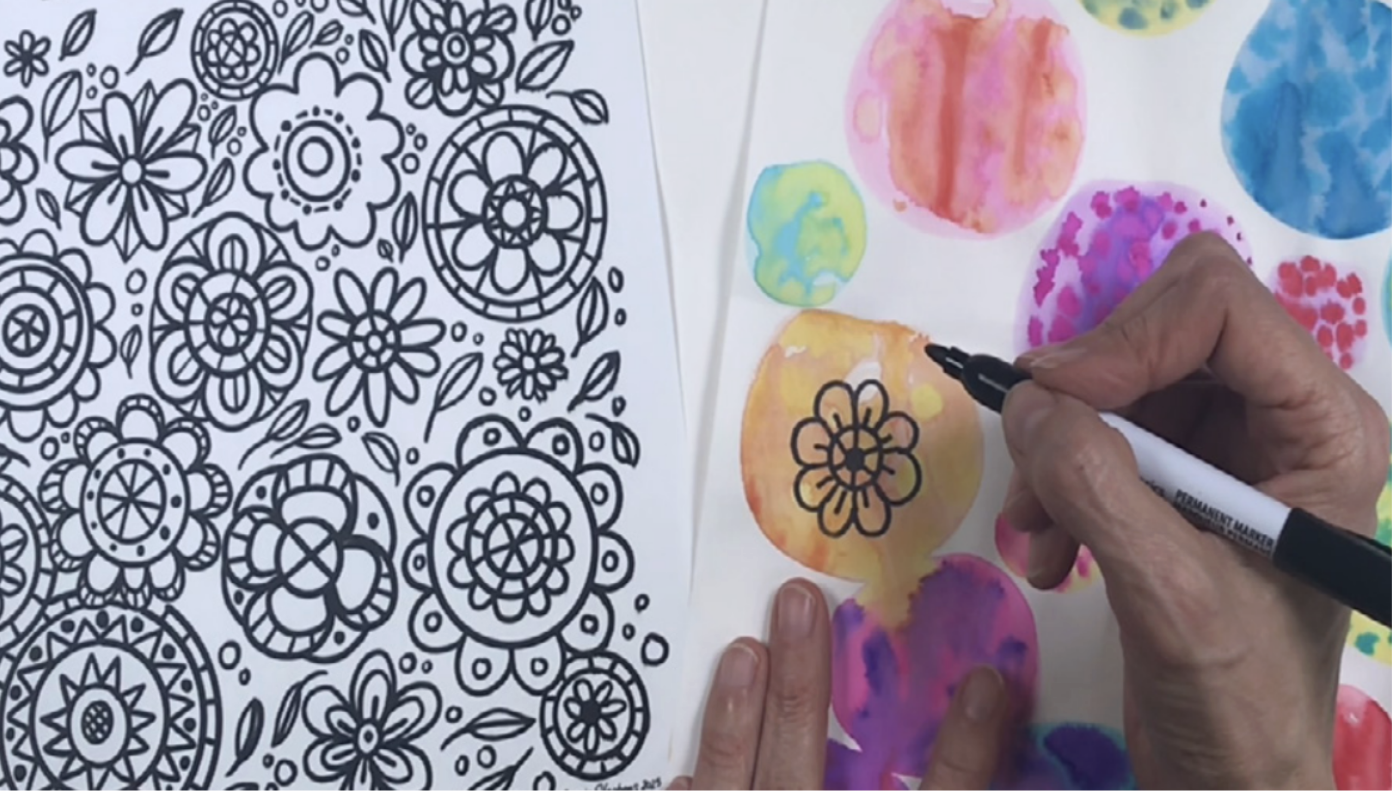 draw flower over wash