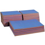 Stacks of Medium Weight Construction Paper in various colors, with blue sheets on top, arranged in three piles of different heights.