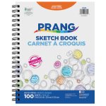 The Medium Weight Construction Paper, featuring colorful sketches on the cover, consists of 100 sheets in an 11x8.5 inches spiral-bound format and is labeled as acid-free.