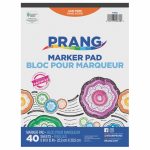 Image of a Marker Pad by Prang. The pad is labeled "Acid Free," has "40 Sheets," and measures "9 in x 12 in." The cover showcases colorful circular patterns along with bilingual text in both English and French.