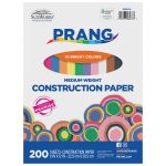 A pack of Medium Weight Construction Paper by Prang, featuring 200 sheets in 10 bright colors and measuring 9 x 12 inches.