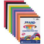 A package of PRANG Medium Weight Construction Paper in assorted colors. The package contains 40 sheets in 10 different colors, sized 9 inches by 12 inches.