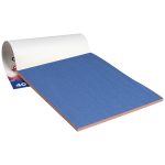 Open notebook displaying a blue sheet of Medium Weight Construction Paper, with a white cover and additional pages underneath.