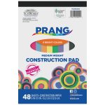 Cover of a Medium Weight Construction Paper pad by Prang, showcasing 48 sheets of 8.5 x 11 inch paper in 8 vibrant colors. The pad is marked as sustainably sourced and carries the Prang Promise certification.